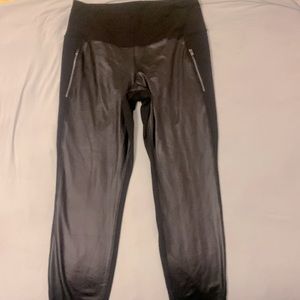 Black active wear leather leggings
